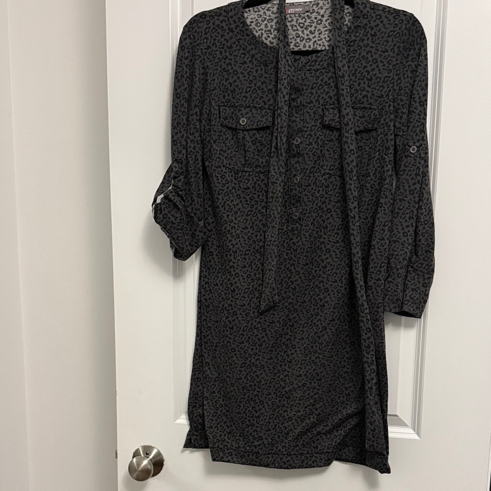 Gray and Black Leopard Print Dress